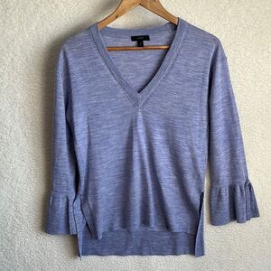 J Crew‎ Sweater Womens Size XS Merino Wool Heather Blue V Neck Bell Sleeve